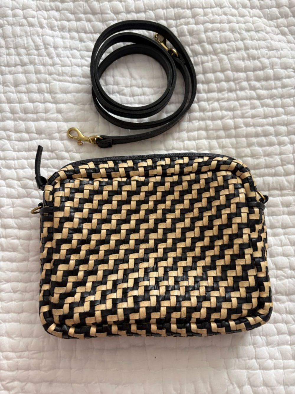 Rare Clare V. Midi sac in cream and black woven zig zag - Picture 2 of 6